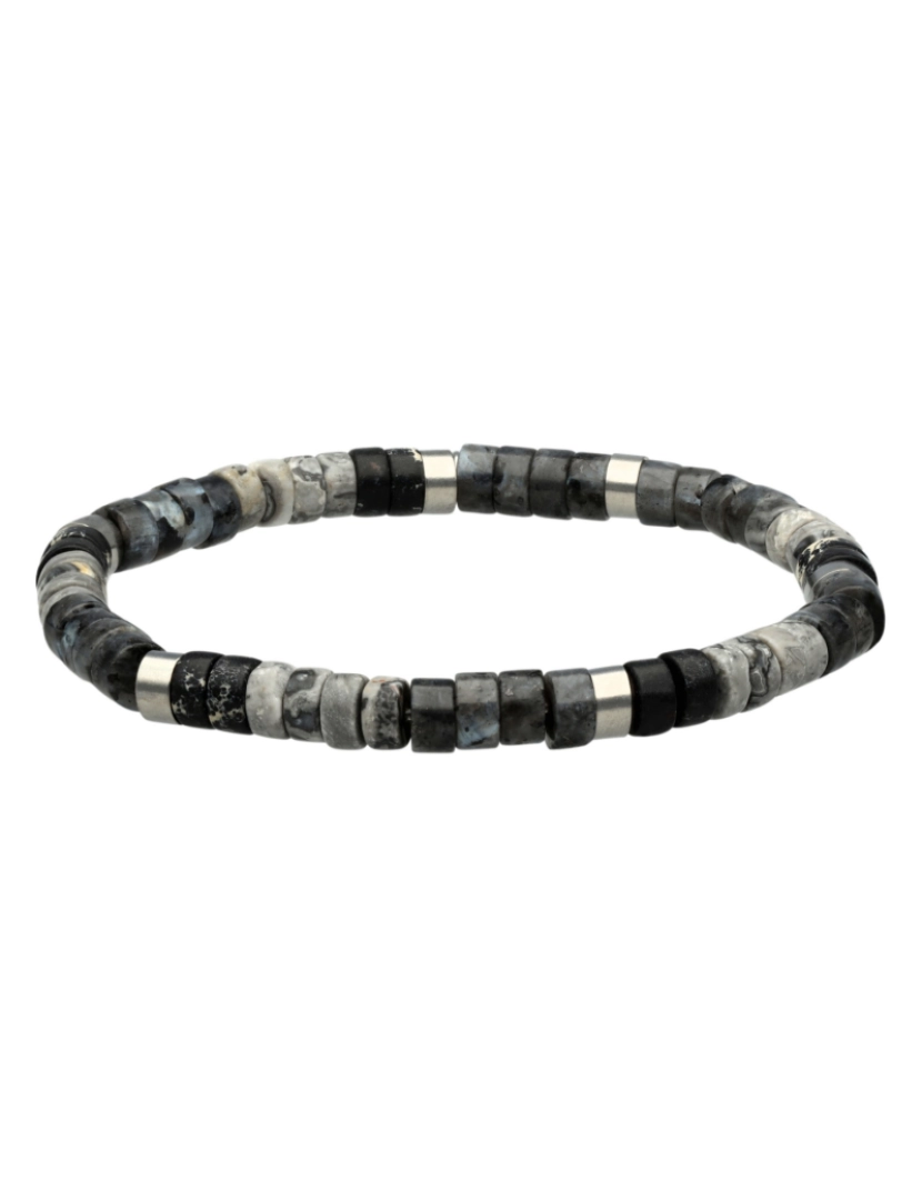 Sixty Stones 60 - Sixtystones Pulseira de contas de jaspe preto e cinzento Heishi Tamanho XS-14cm