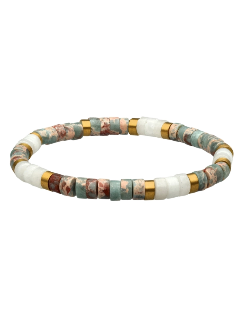 Sixty Stones 60 - Sixtystones Pulseira de contas de jaspe azul Heishi Imperial White Jasper Tamanho Médio-18cm