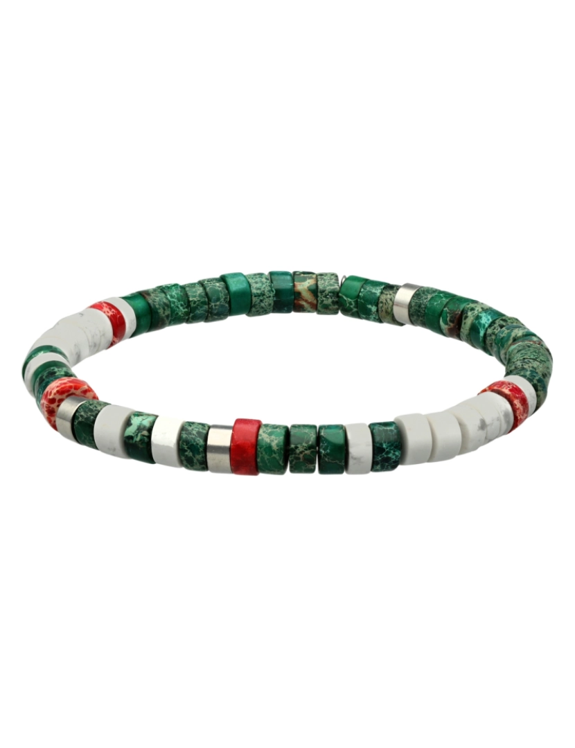 Sixty Stones 60 - Sixtystones Pulseira de contas de jaspe verde e vermelho Heishi Tamanho XS-14cm