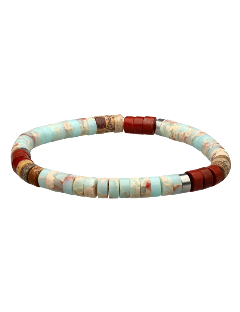 Sixty Stones 60 - Sixtystones Pulseira de contas azuis e vermelhas Heishi Jasper Tamanho XS-14cm