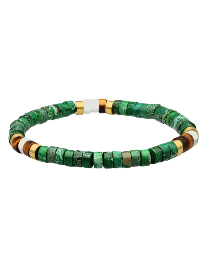 Sixty Stones 60 - Sixtystones Pulseira de contas de olho de tigre verde Heishi Jasper Tamanho XS-14cm