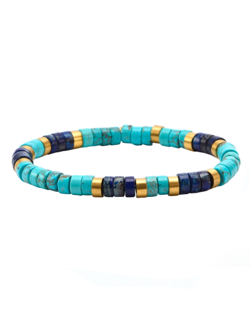 Sixty Stones 60 - Sixtystones Pulseira de contas de turquesa azul Heishi Jasper Tamanho XS-14cm