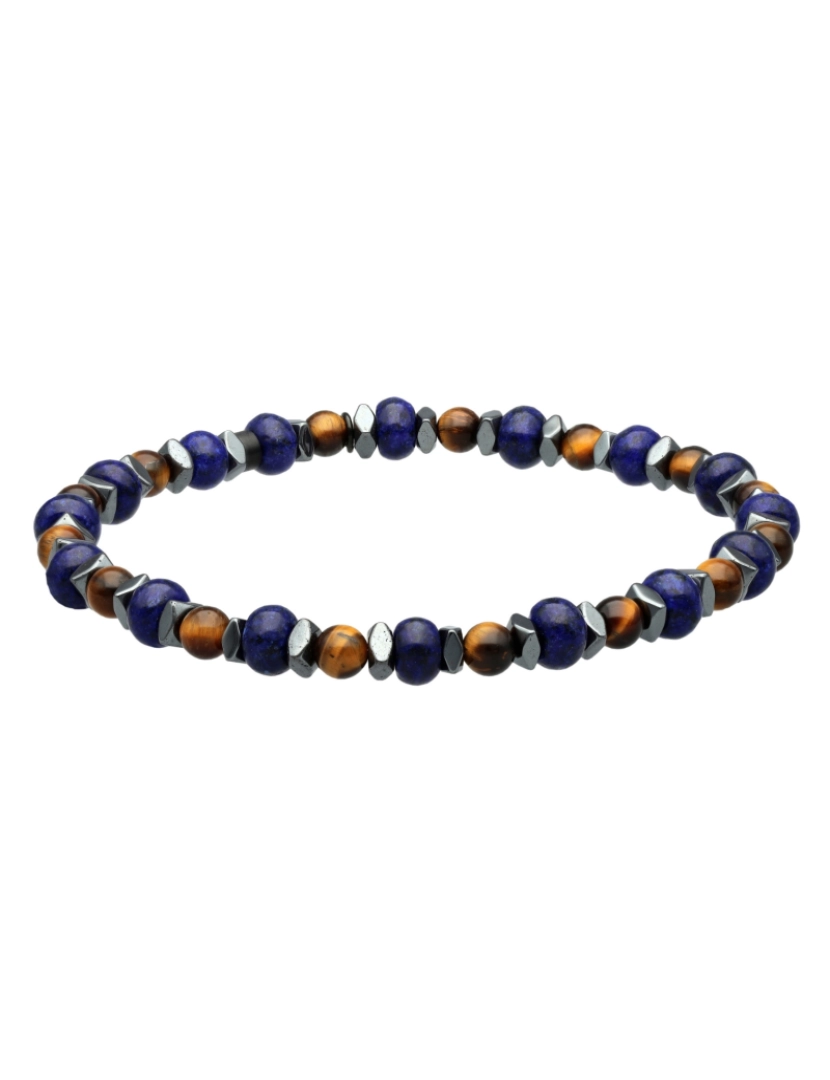 Sixty Stones 60 - Sixtystones Pulseira de aço fantasia Hematite Lapis e Olho de Tigre Tamanho Grande 20cm