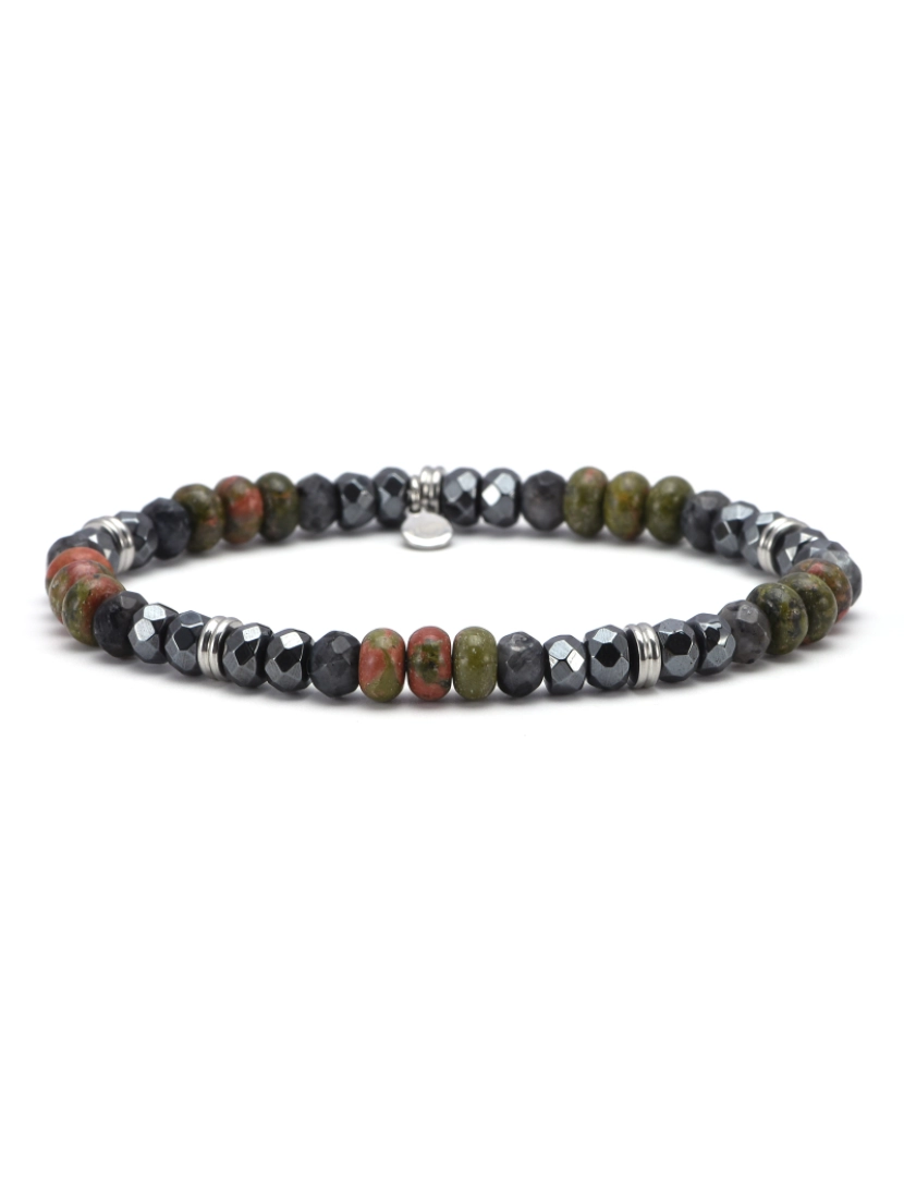 imagem de Sixtystones Pulseira com contas de aço facetadas Unakite Hematite e Olho de Tigre Tamanho Médio 18cm1