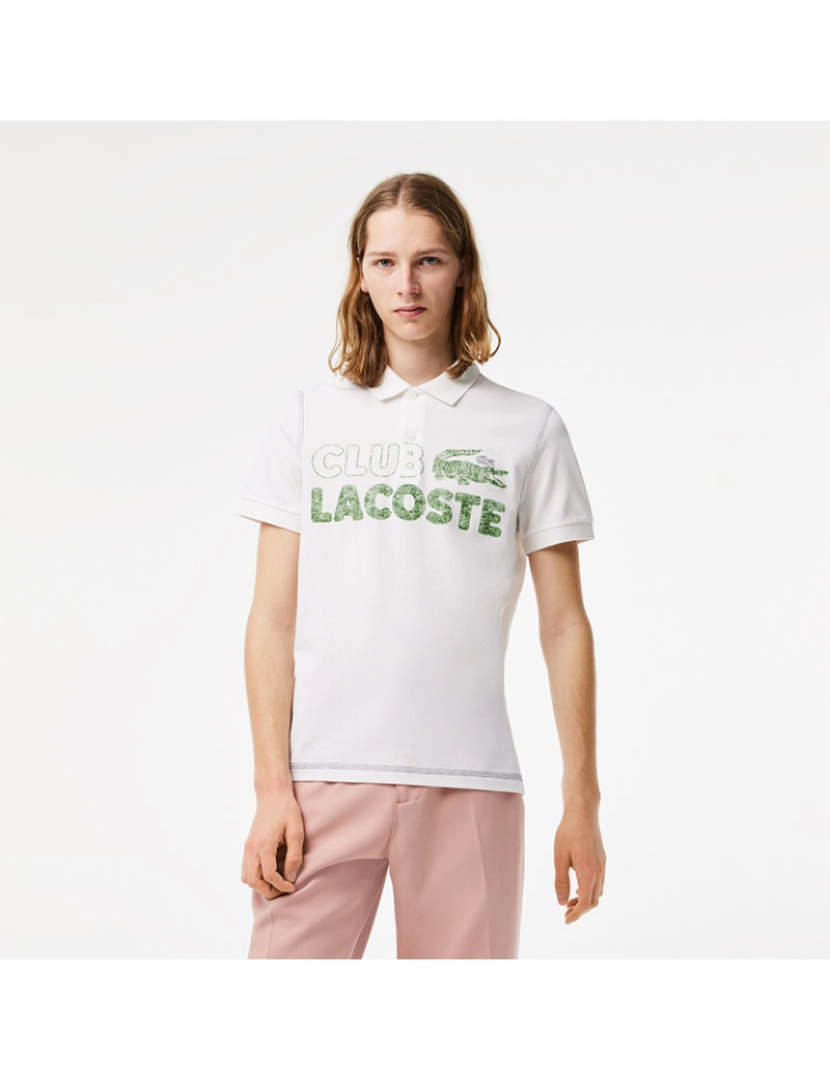 Lacoste - Pólo Para Homem Em Algodão Orgânico Com Padrão Estampado Branco