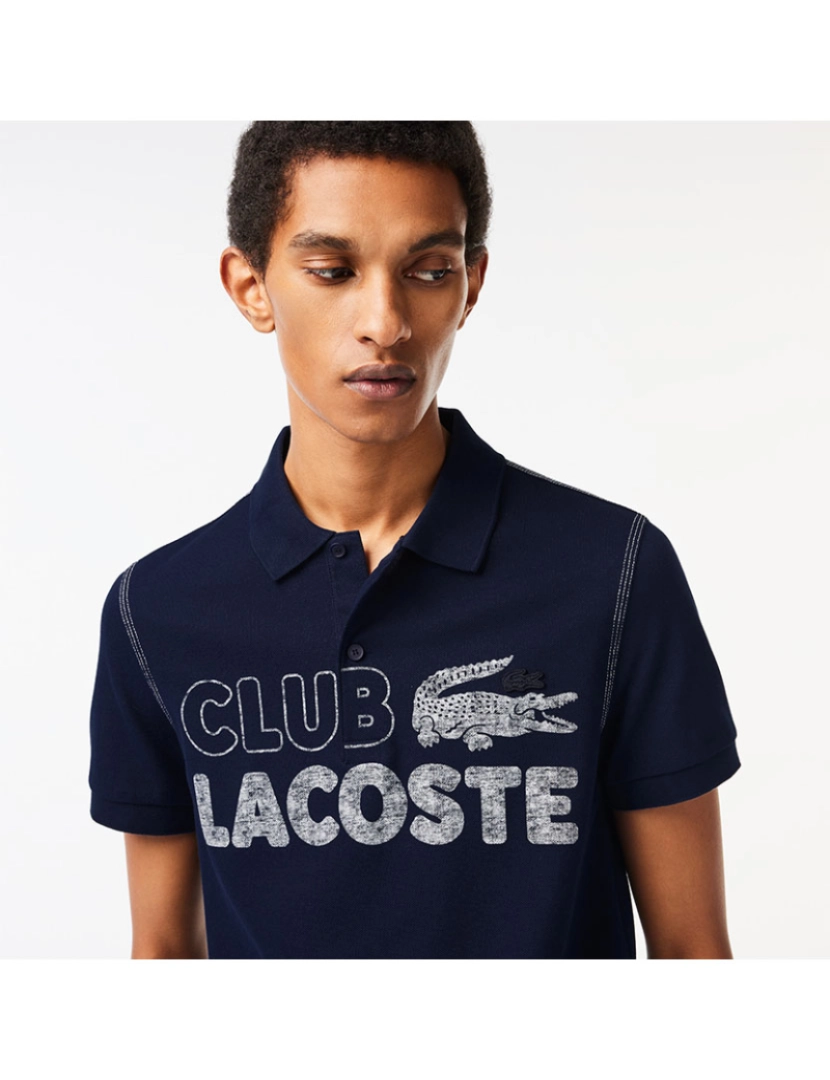 Lacoste - Pólo Lacoste Para Homem Em Algodão Orgânico Com Padrão Estampado Marinho