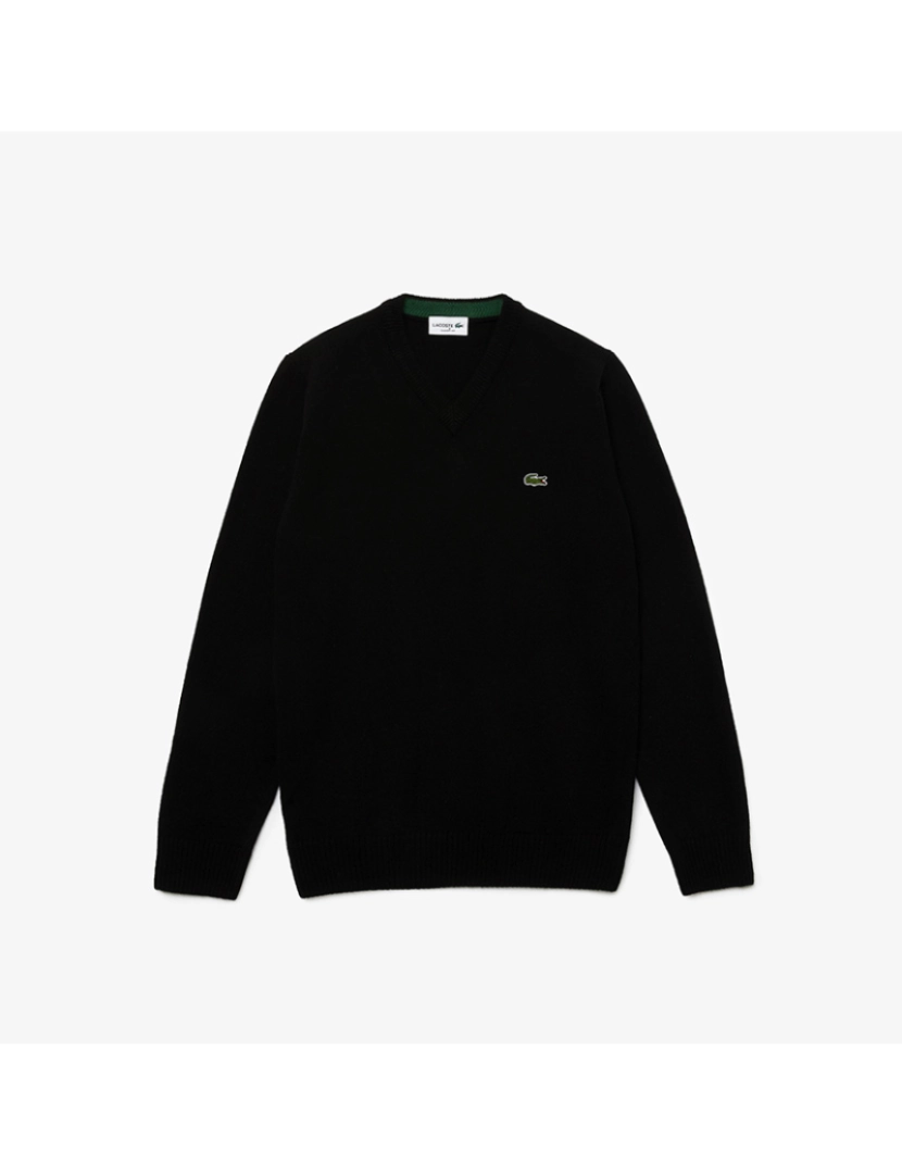 Lacoste - Camisola De Lã Com Decote Em V Para Homem Preto