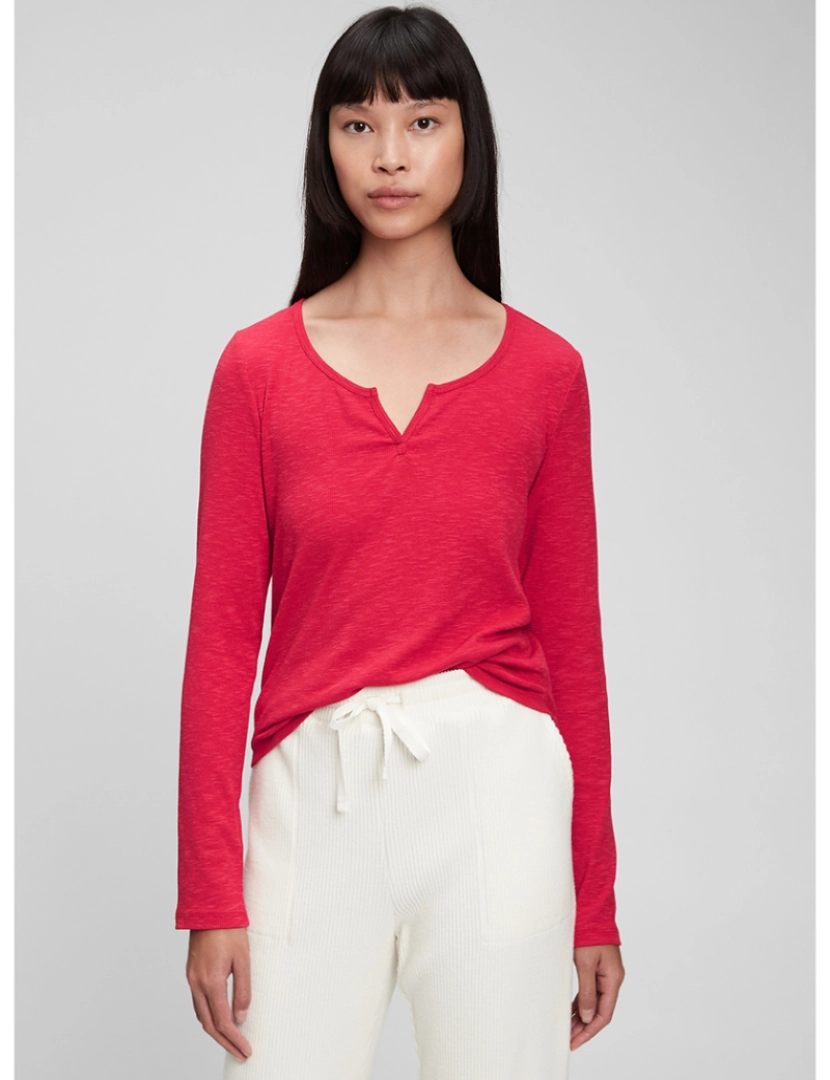 GAP - T-shirt com Mangas Senhora Vermelho