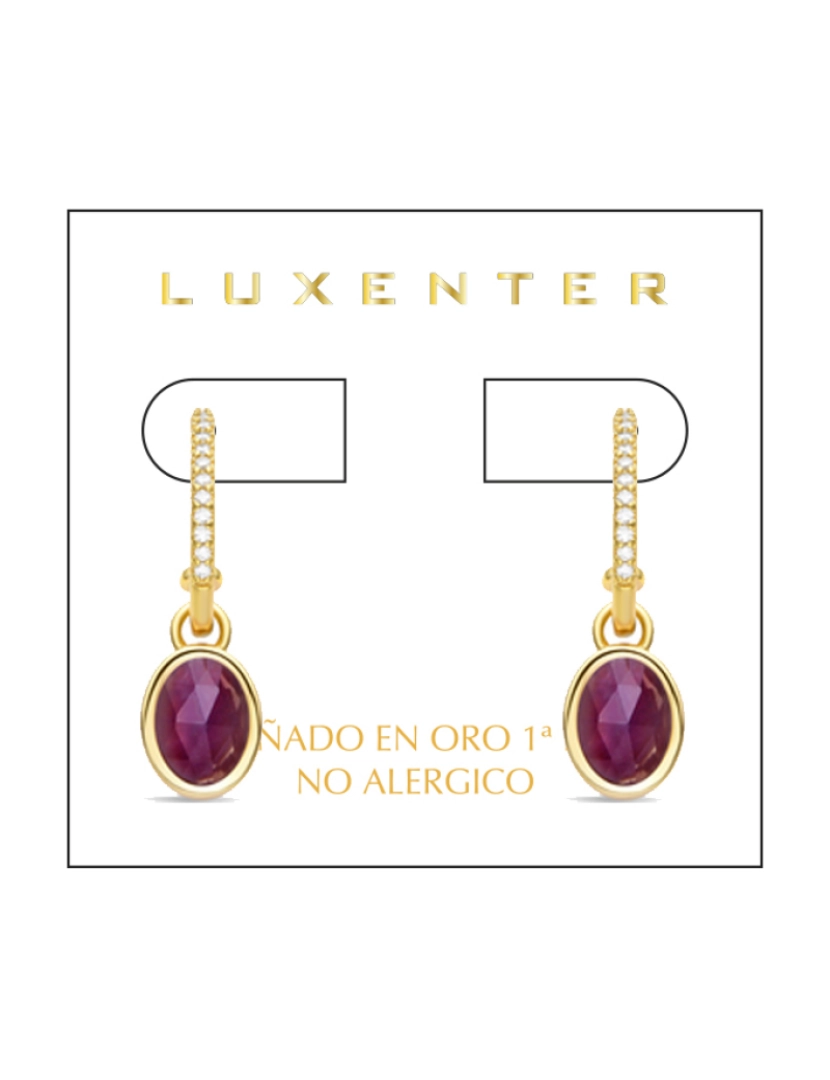 imagem de Brincos Luxenter Nyahau com cristal roxo com acabamento em ouro amarelo 18K3