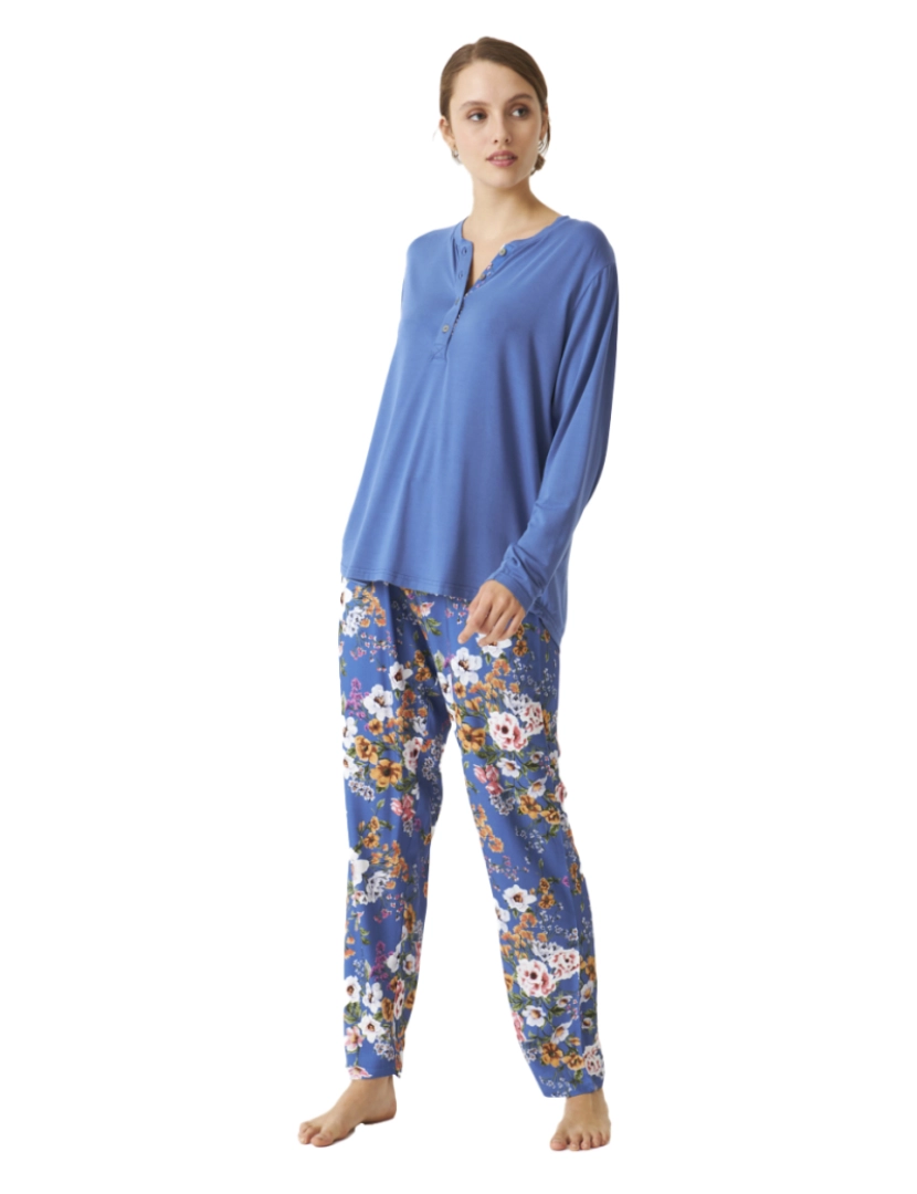 J And J Brothers - Pijama de manga comprida Senhora Flores