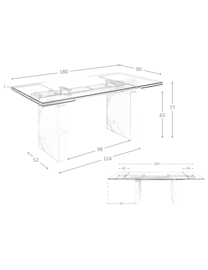 imagem de Mesa de jantar extensível retangular vidro temperado5