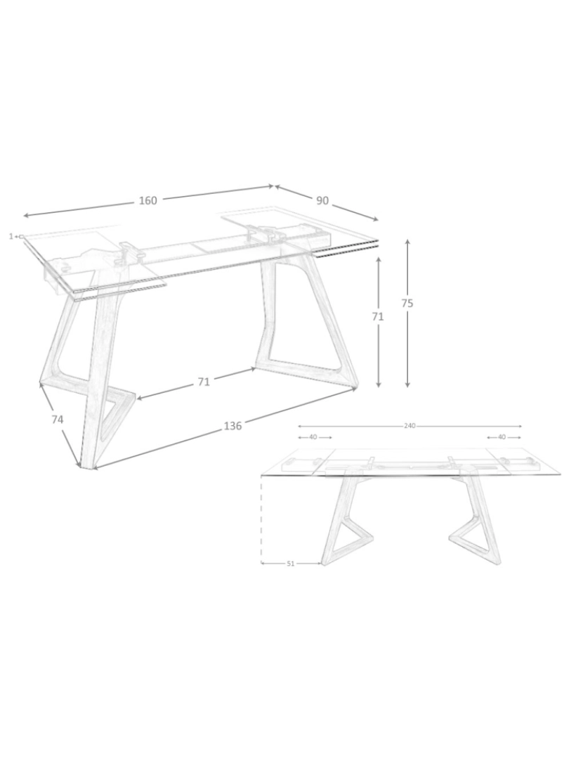 imagem de Mesa de jantar extensível retangular vidro temperado e nogueira5