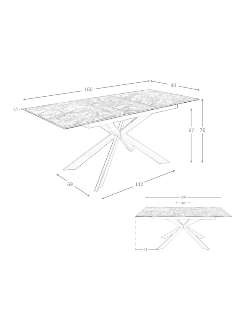 imagem de Mesa de jantar extensível retangular mármore porcelânico e aço com efeito nogueira5