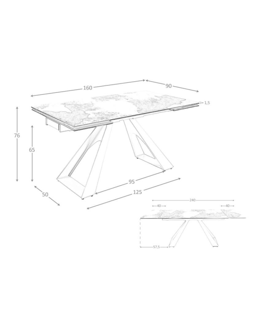 imagem de Mesa de jantar extensível retangular mármore porcelânico e aço cor de champanhe5