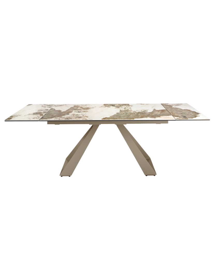 imagem de Mesa de jantar extensível retangular mármore porcelânico e aço cor de champanhe6