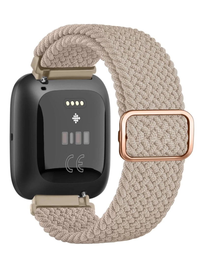 Antiimpacto! - Bracelete em Nylon trançada ajustável para Fitbit Versa Bege