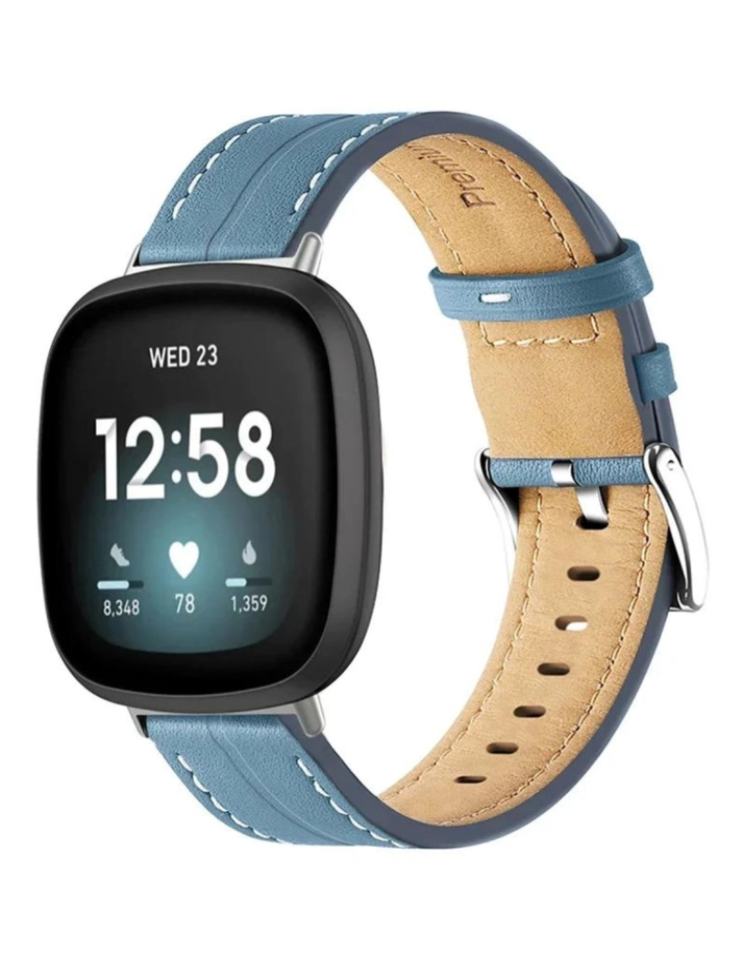 Antiimpacto! - Bracelete em pele PU com costura para Fitbit Versa Azul