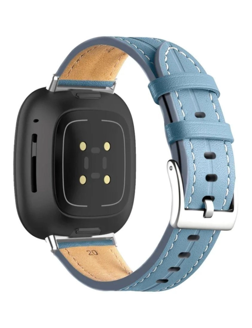 imagem de Bracelete em pele PU com costura para Fitbit Versa Azul2