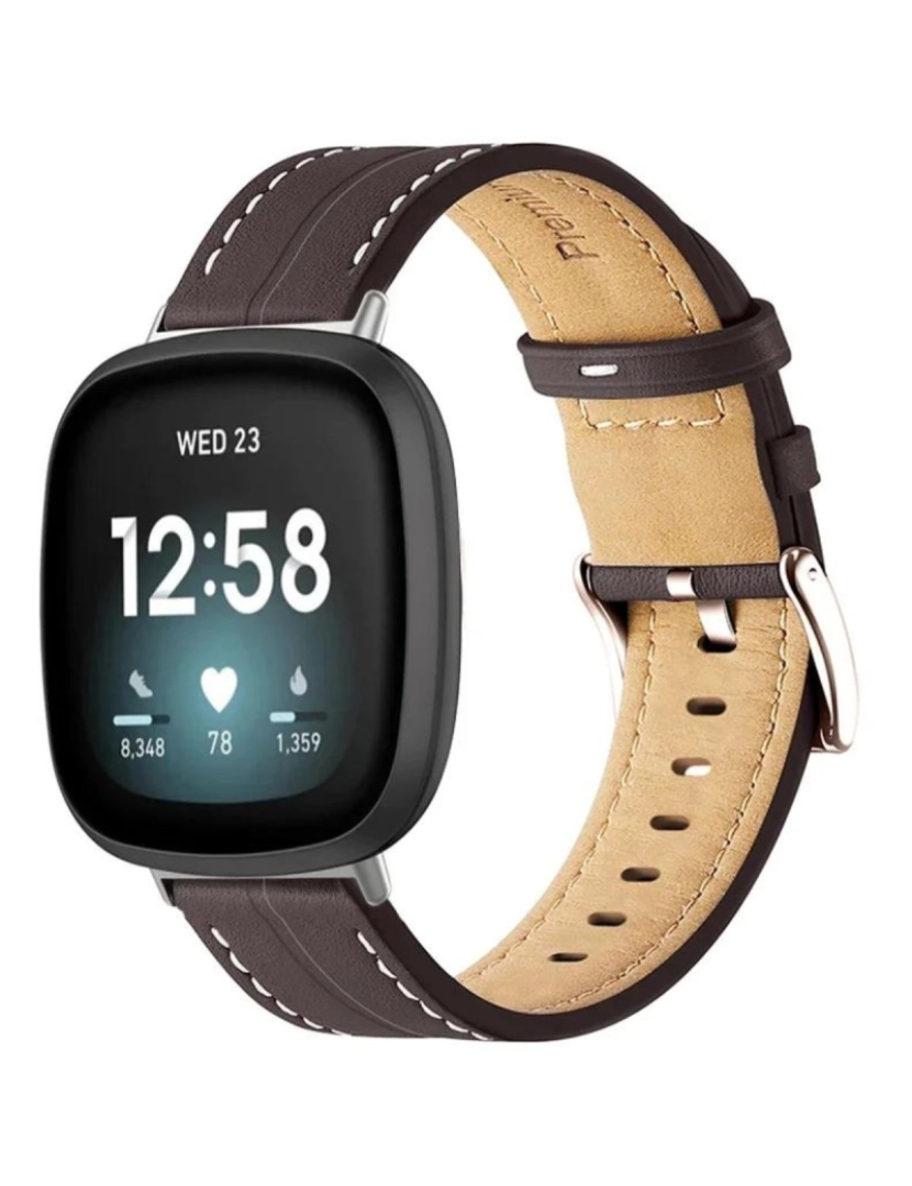 Antiimpacto! - Bracelete em pele PU com costura para Fitbit Versa Café