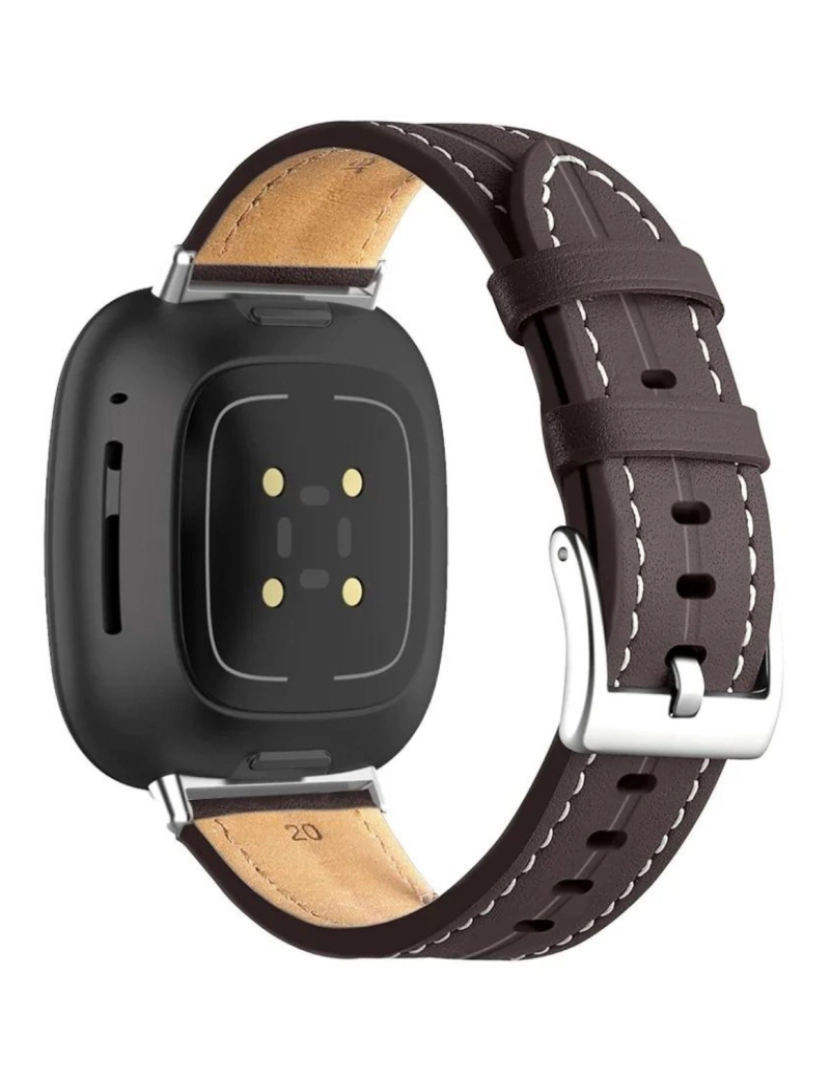 imagem de Bracelete em pele PU com costura para Fitbit Versa Café2