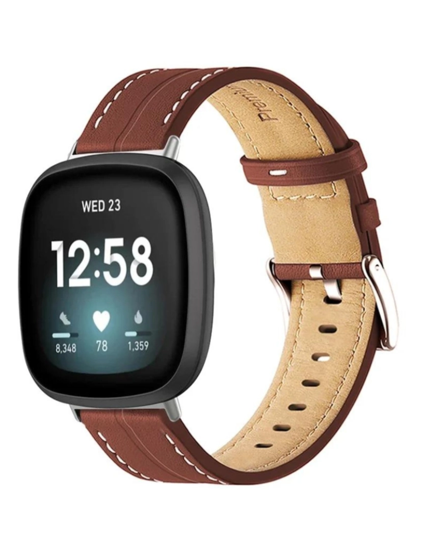 Antiimpacto! - Bracelete em pele PU com costura para Fitbit Versa Castanho