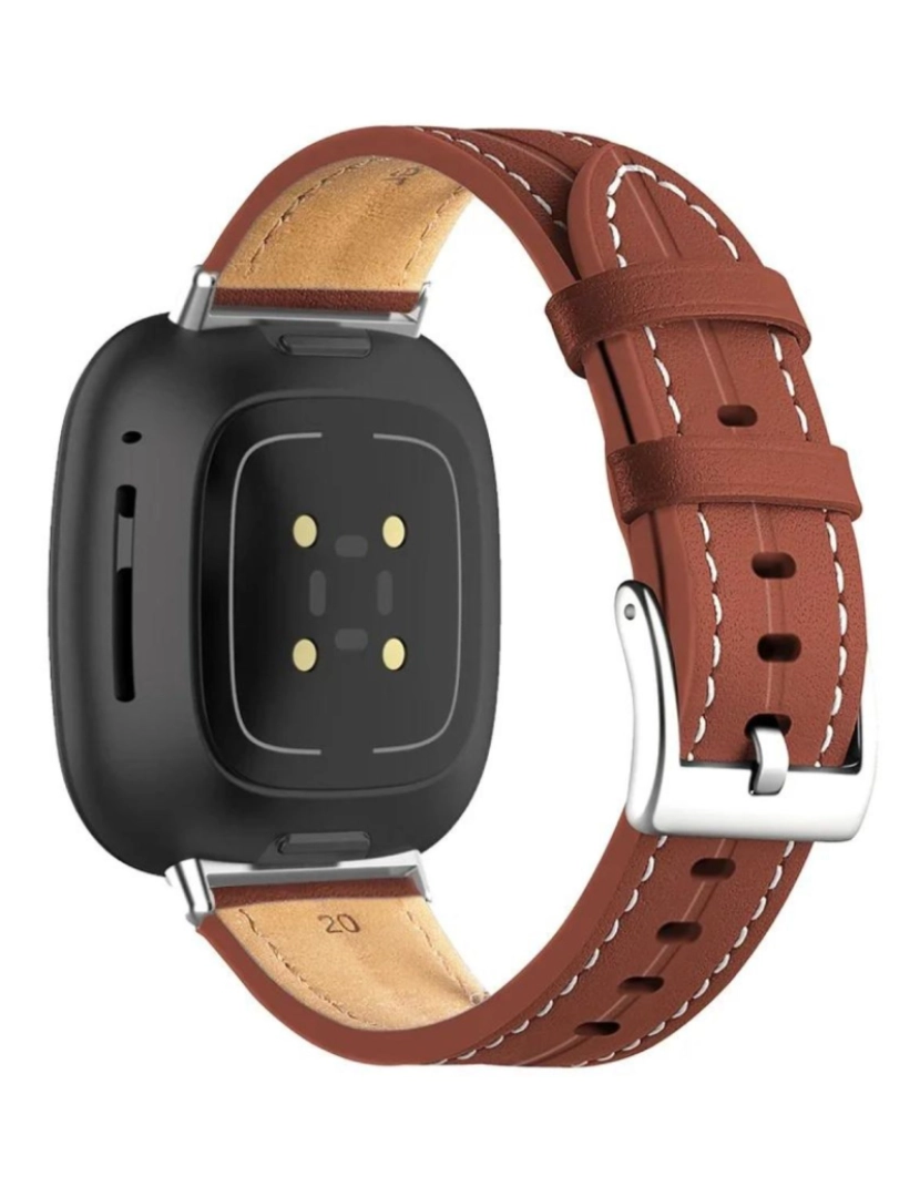 imagem de Bracelete em pele PU com costura para Fitbit Versa Castanho2