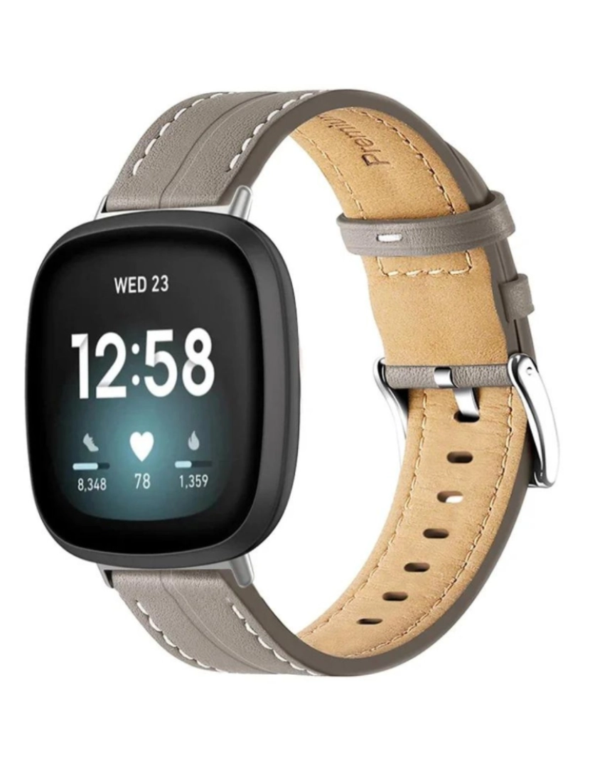 Antiimpacto! - Bracelete em pele PU com costura para Fitbit Versa Cinzento