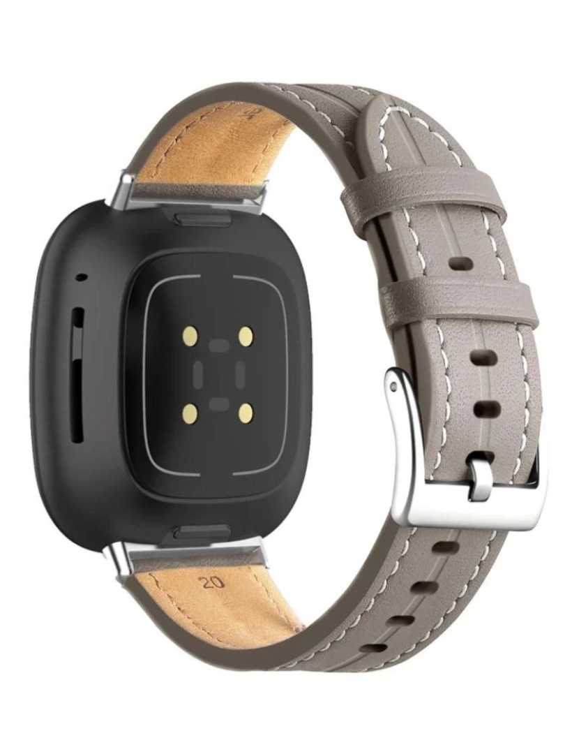 imagem de Bracelete em pele PU com costura para Fitbit Versa Cinzento2