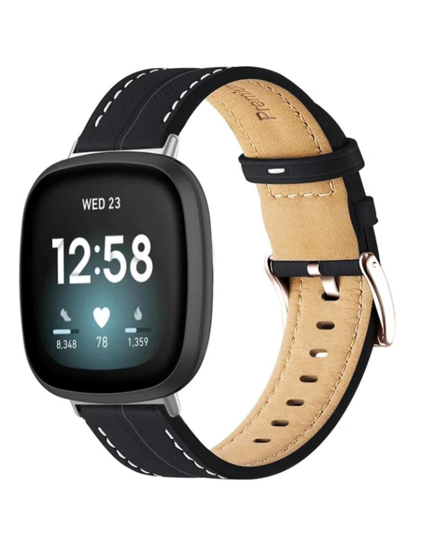 Antiimpacto! - Bracelete em pele PU com costura para Fitbit Versa Preto