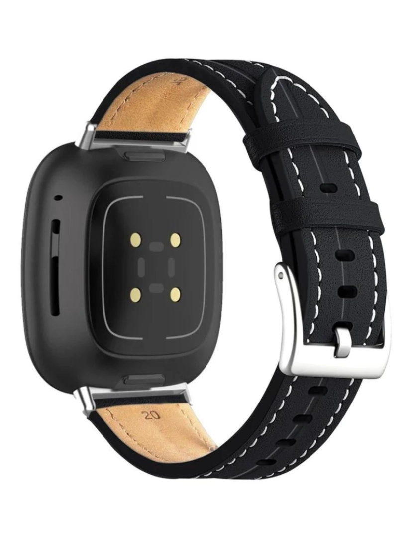 imagem de Bracelete em pele PU com costura para Fitbit Versa Preto2