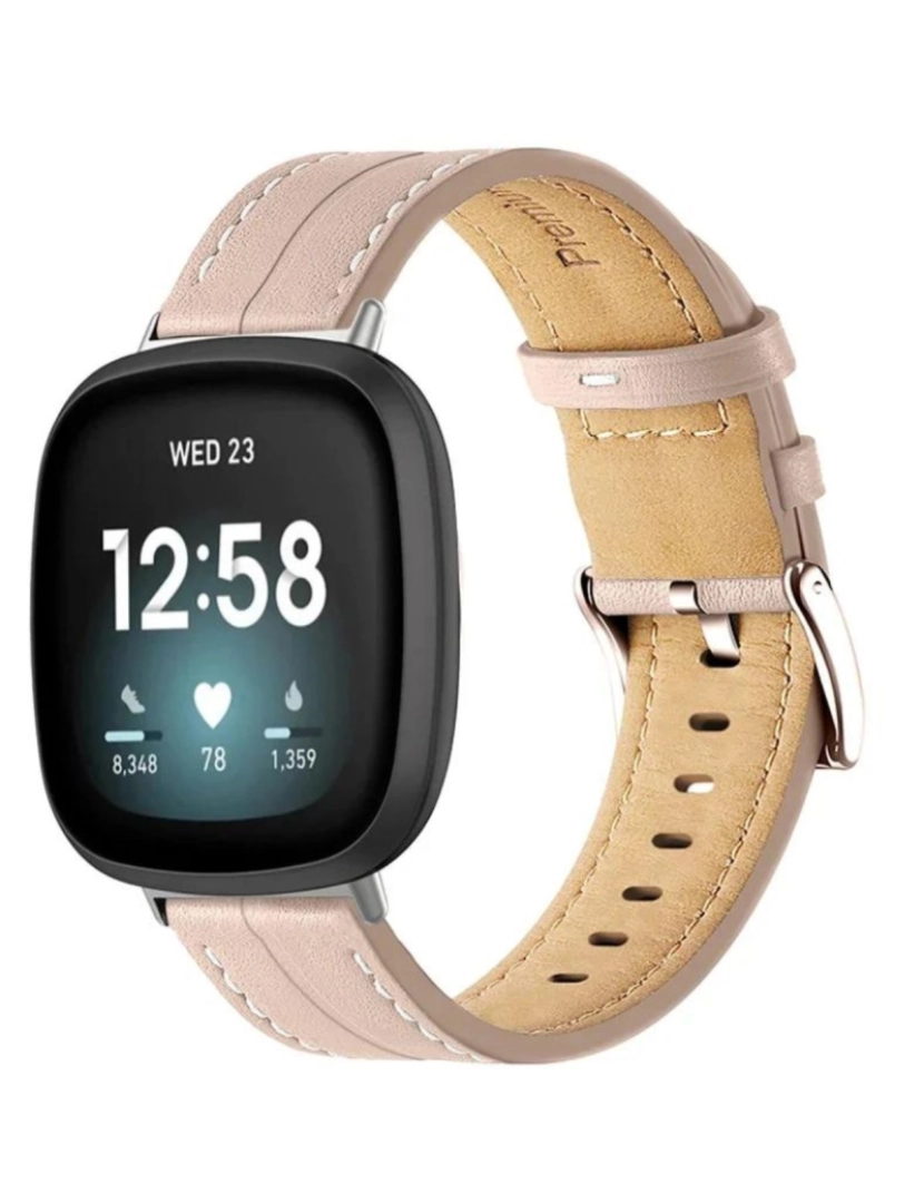 Antiimpacto! - Bracelete em pele PU com costura para Fitbit Versa Rosa Claro