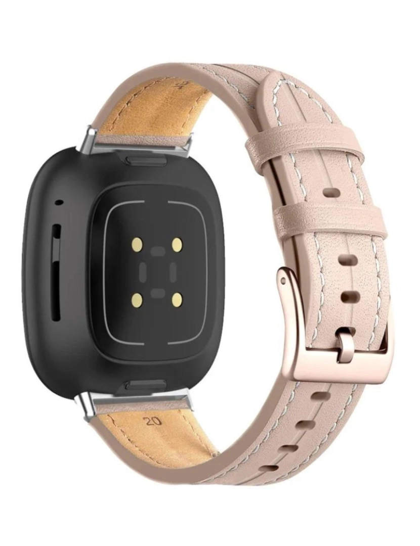 imagem de Bracelete em pele PU com costura para Fitbit Versa Rosa Claro2