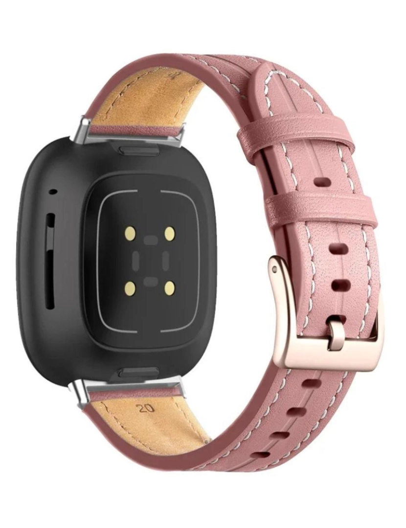 imagem de Bracelete em pele PU com costura para Fitbit Versa Rosa2