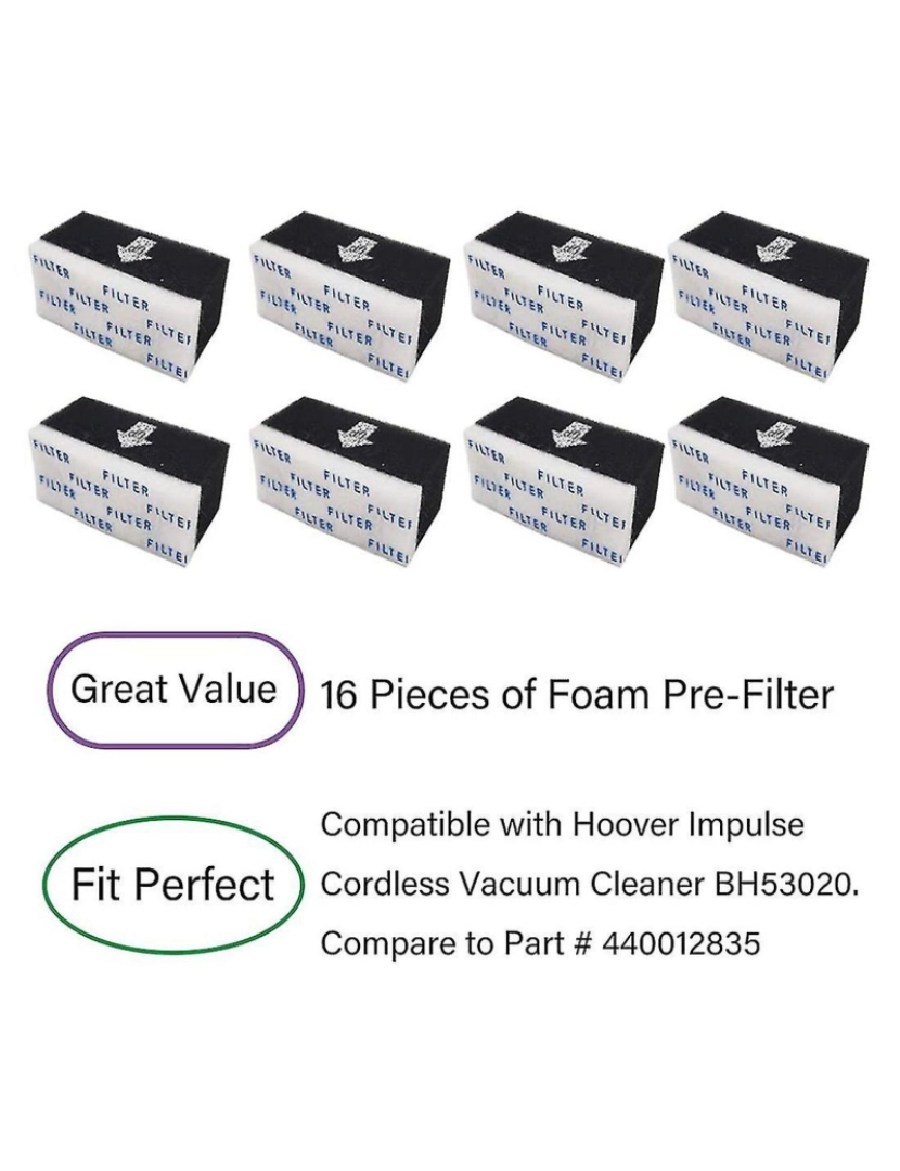 imagem de 16 Pacote de espuma de vácuo de substituição de embalagem Conjunto de pré-filtro para impulso BH53020 A aspiradores sem fio, compare3