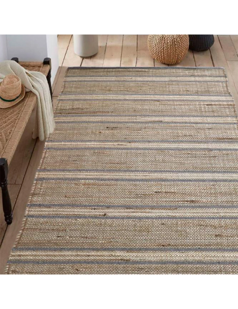 Mevak Living - Alfombra de yute con detalles de algodón Palena 180x240cm Gris