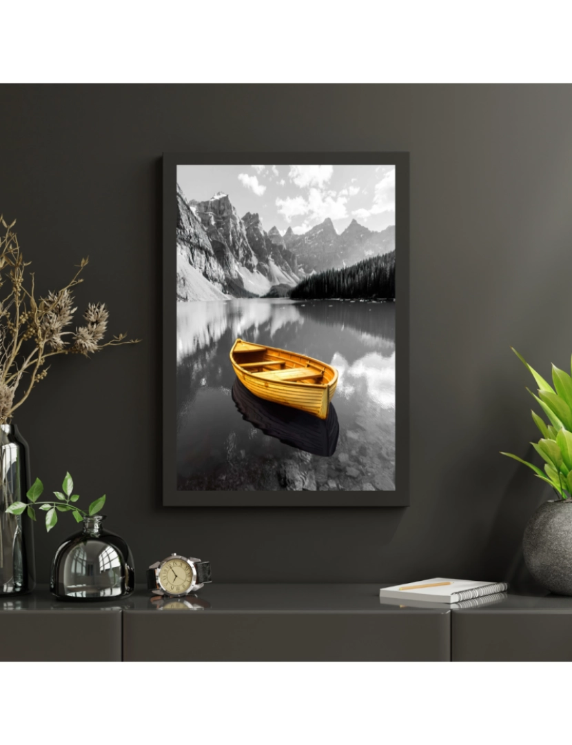 imagem de Pôster - 30x40cm - Paisagem Barco, Montanha e Lago - Decoração de Pôster1