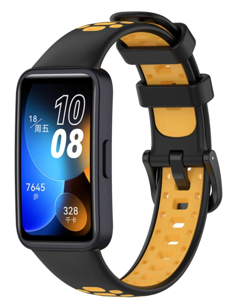 imagem de Bracelete em silicone desportivo respirável para Huawei Band 8 Preto e Amarelo1