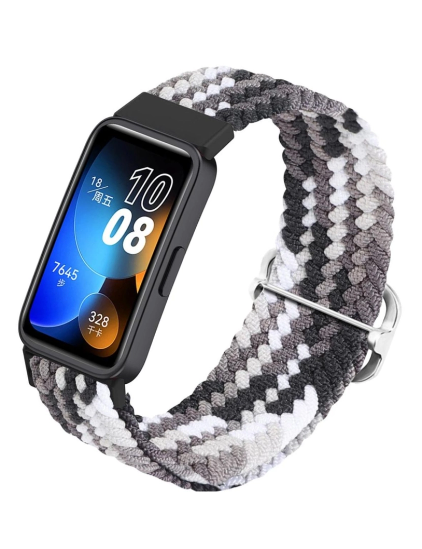 imagem de Bracelete em fios trançados ajustável para Huawei Band 7 Cinzento e Branco2