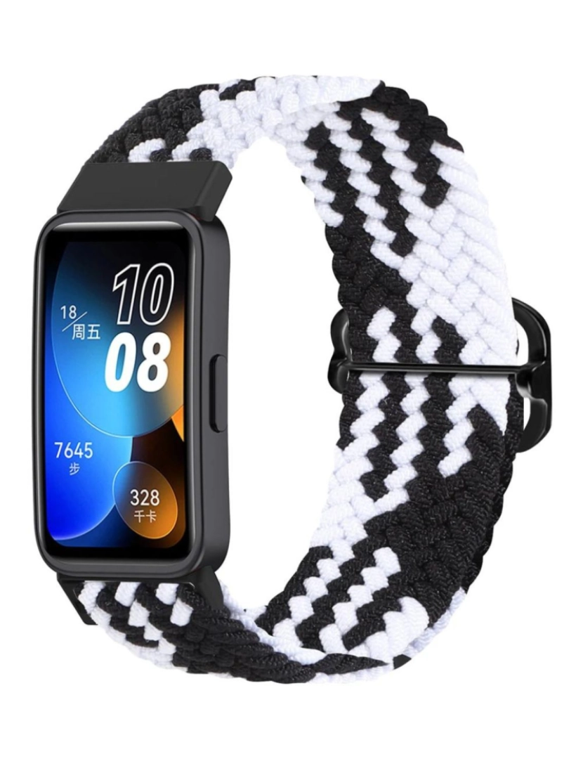 imagem de Bracelete em fios trançados ajustável para Huawei Band 7 Preto e branco1