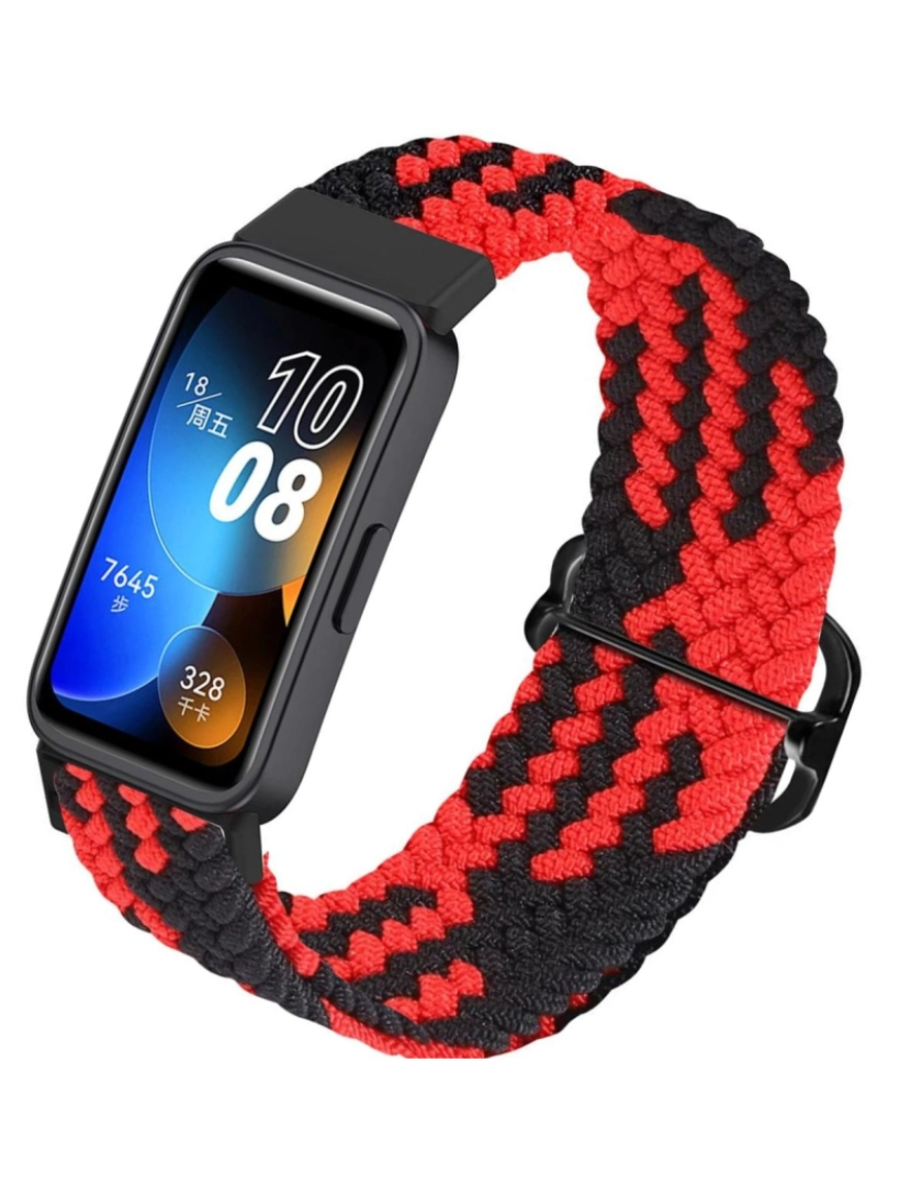 imagem de Bracelete em fios trançados ajustável para Huawei Band 7 Vermelho e preto2