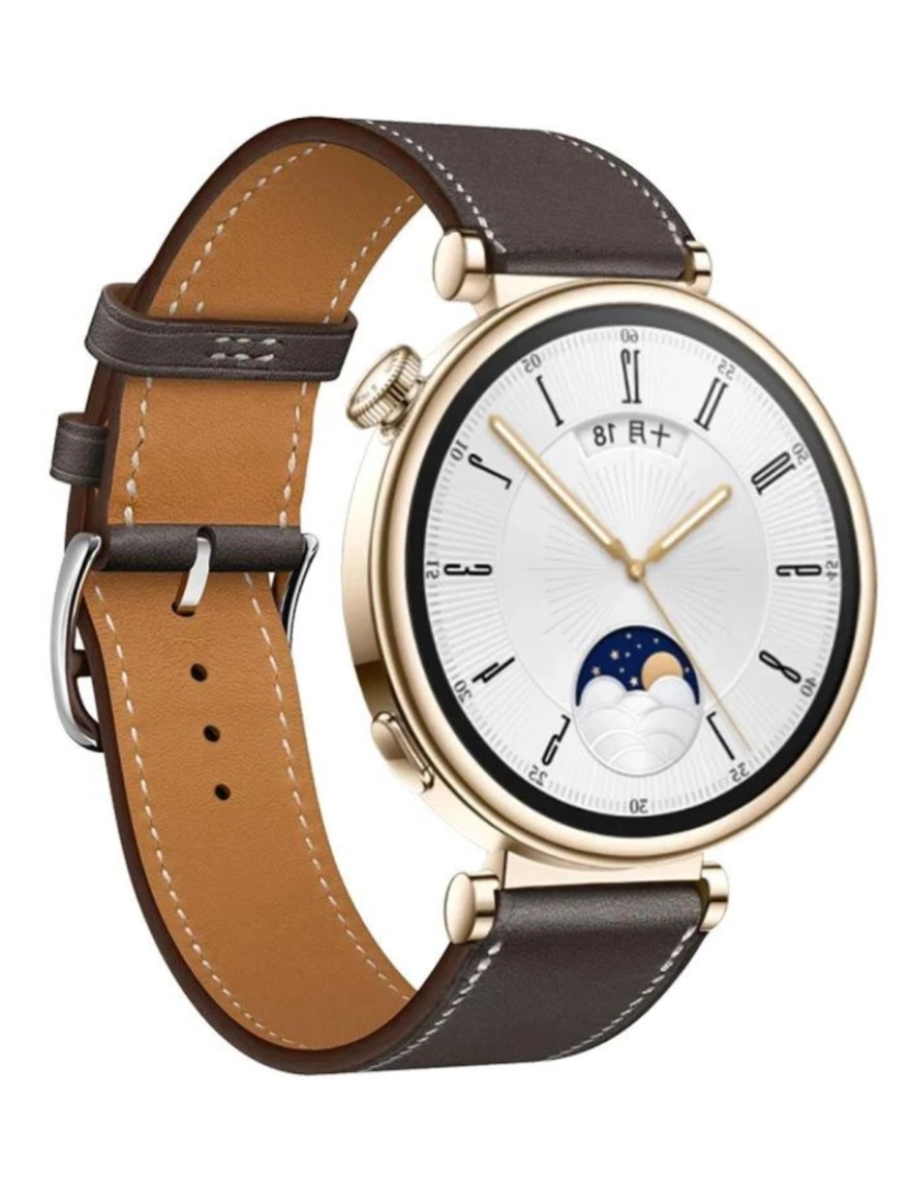 imagem de Bracelete em pele PU com costura para Huawei Watch GT 4 41mm Café2