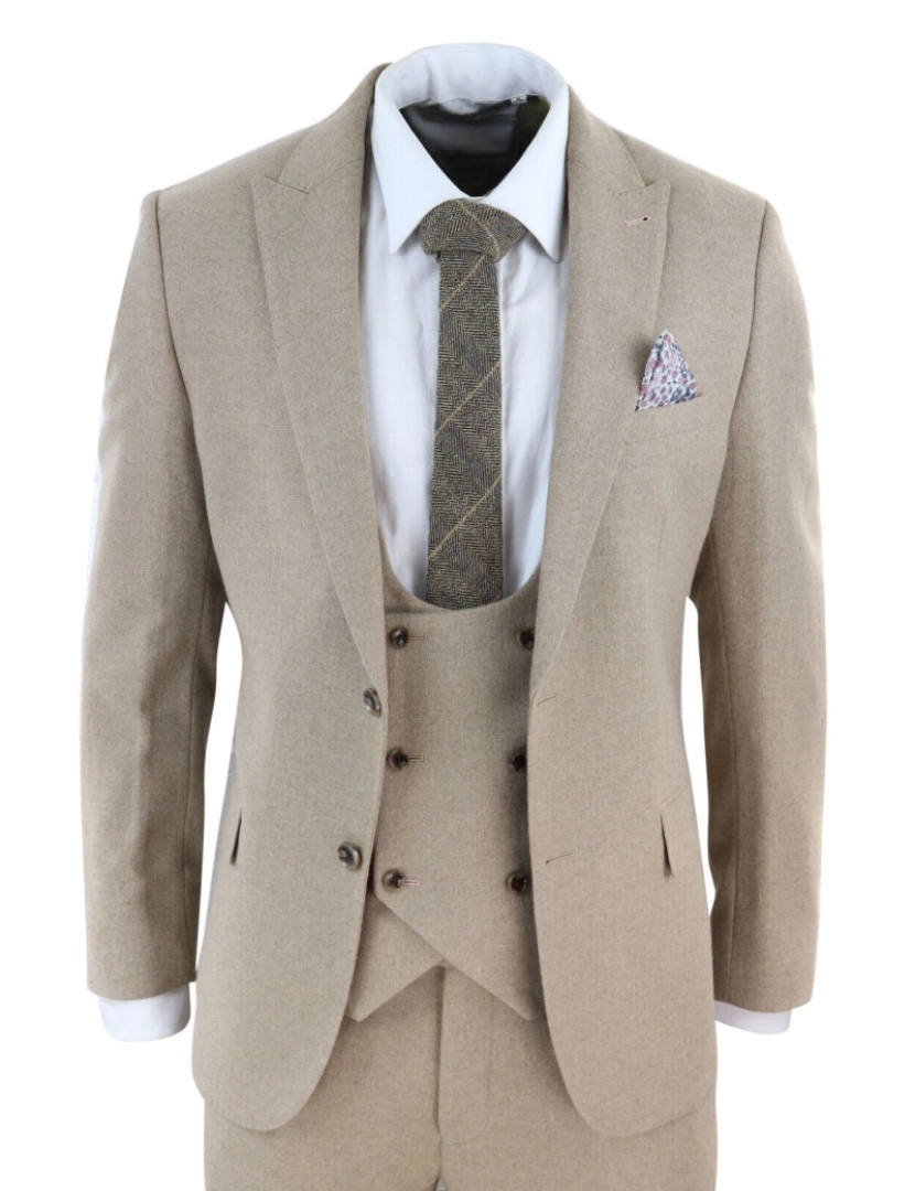 Truclothing - Terno formal de casamento masculino tweed 3 peças bege