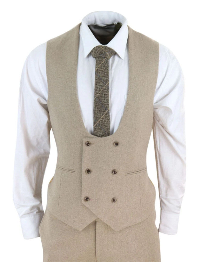 imagem de Terno formal de casamento masculino tweed 3 peças bege4