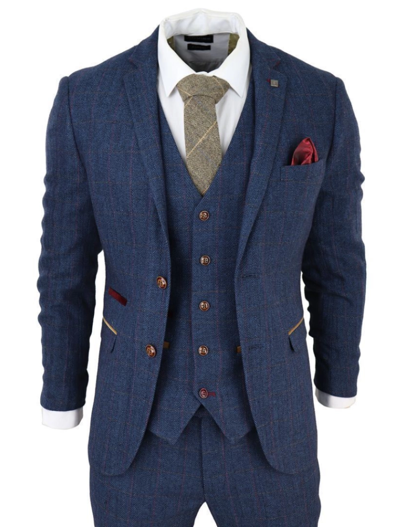 Paul Andrew - Terno masculino azul tweed xadrez de 3 peças