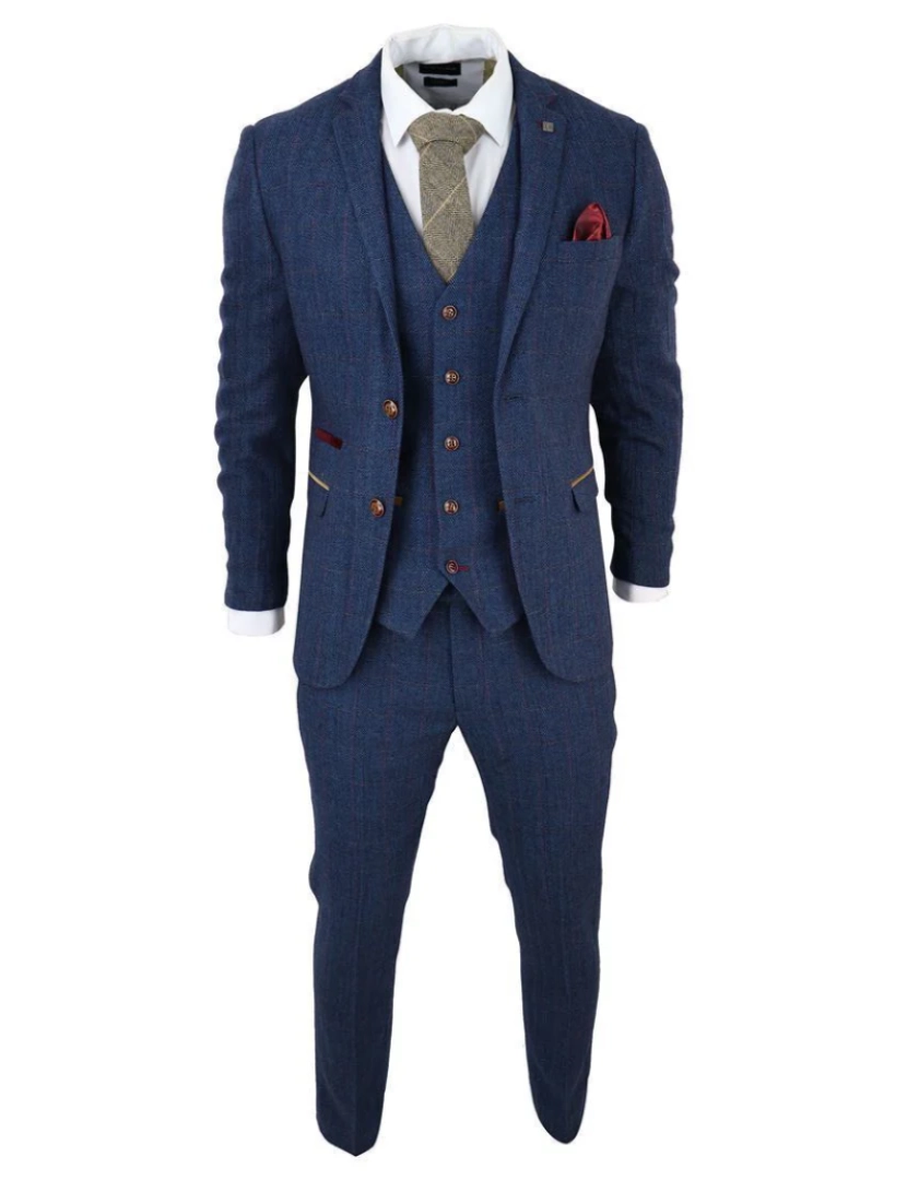 imagem de Terno masculino azul tweed xadrez de 3 peças2