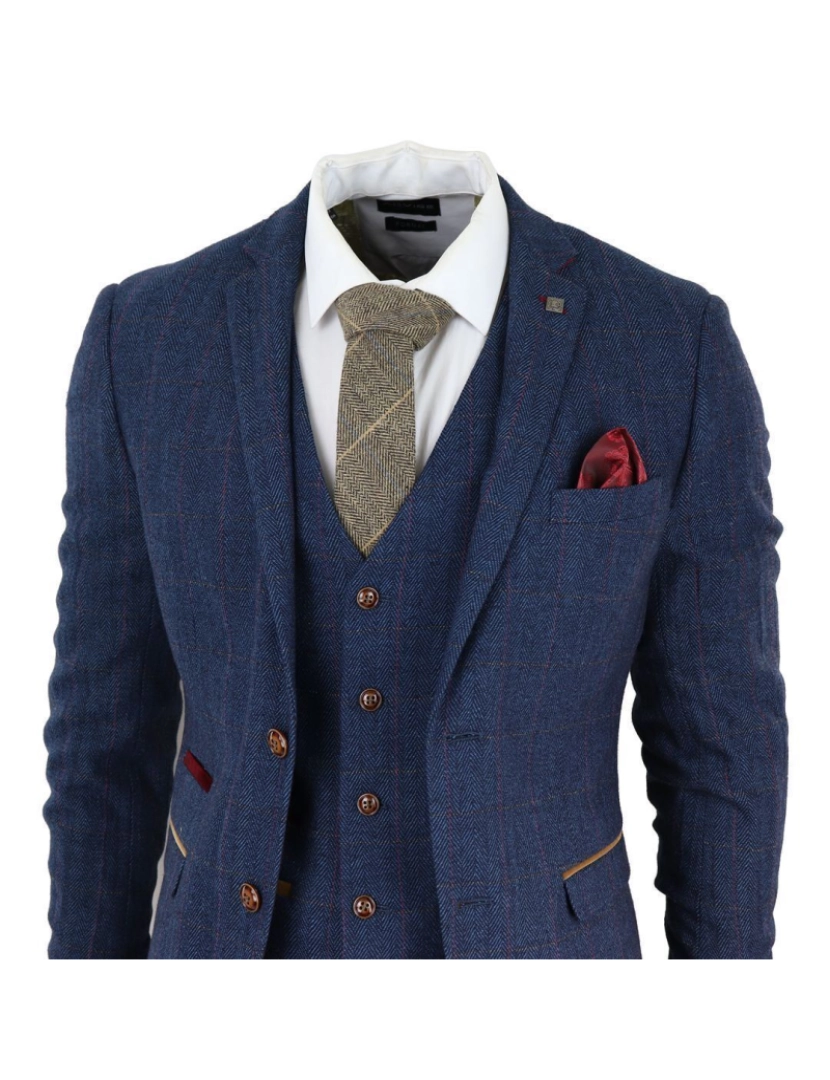 imagem de Terno masculino azul tweed xadrez de 3 peças3