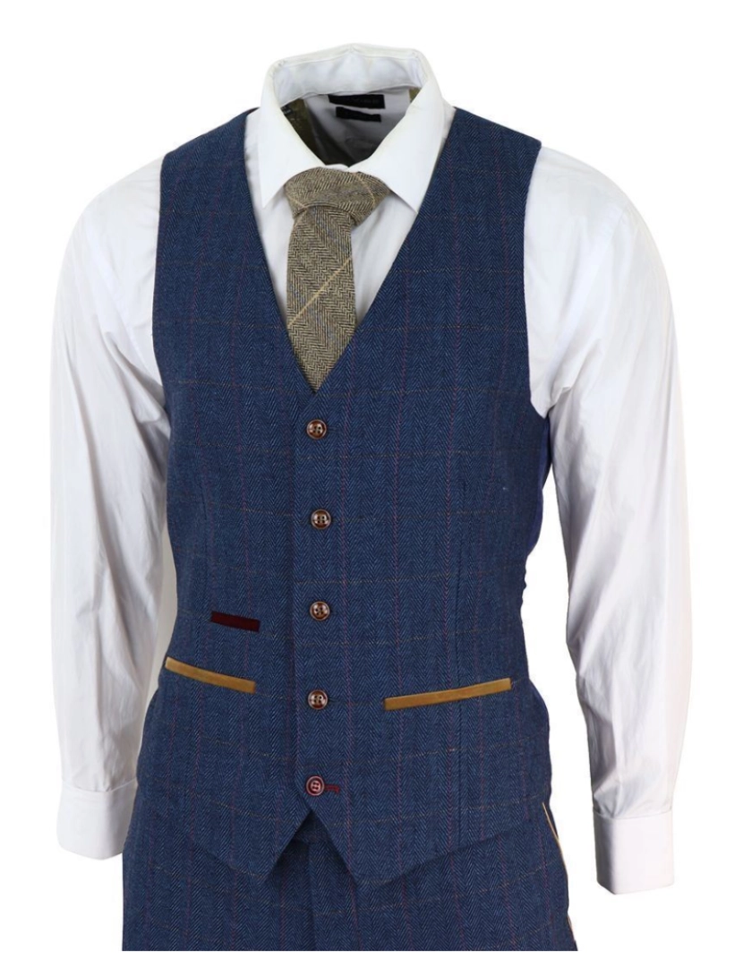 imagem de Terno masculino azul tweed xadrez de 3 peças5