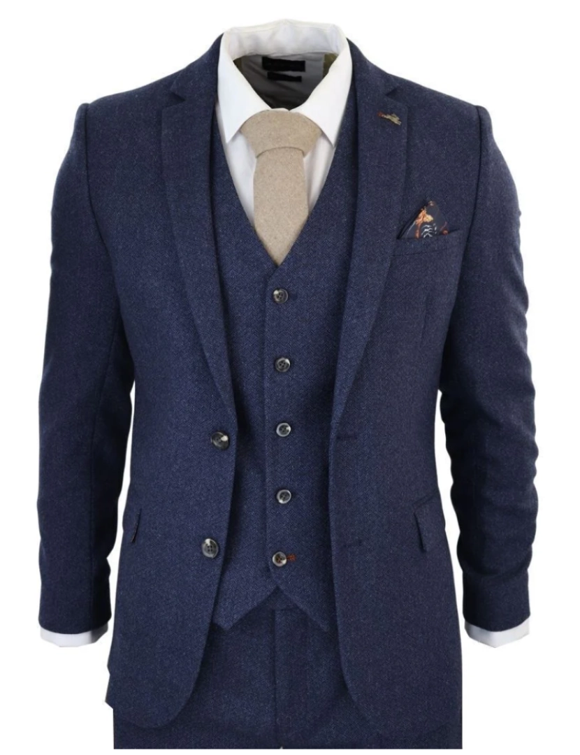 imagem de Terno masculino de lã tweed azul marinho de 3 peças1