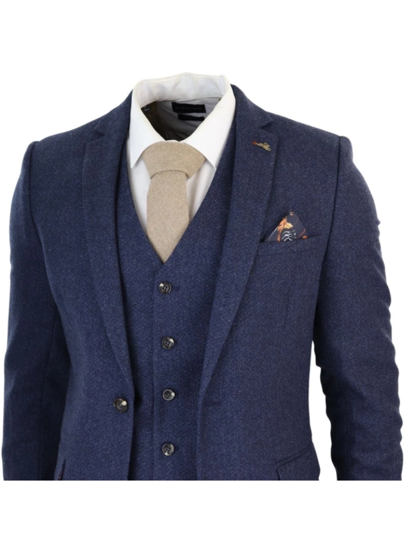 imagem de Terno masculino de lã tweed azul marinho de 3 peças4