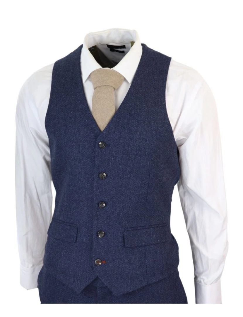 imagem de Terno masculino de lã tweed azul marinho de 3 peças5